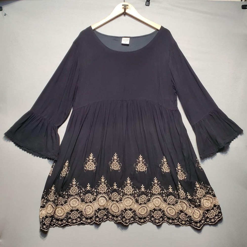 One A Whimsigoth Empire Waist Babydoll Dress Women‎ XL Black Bell Sleeve Lace